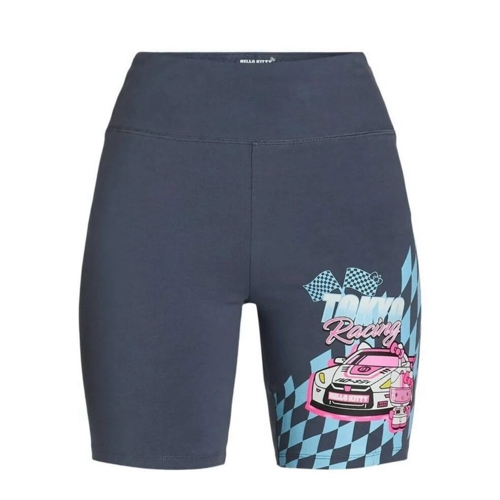 New Grey Pink Hello Kitty Sanrio Tokyo Racing Checkered Flag Biker Shorts XS